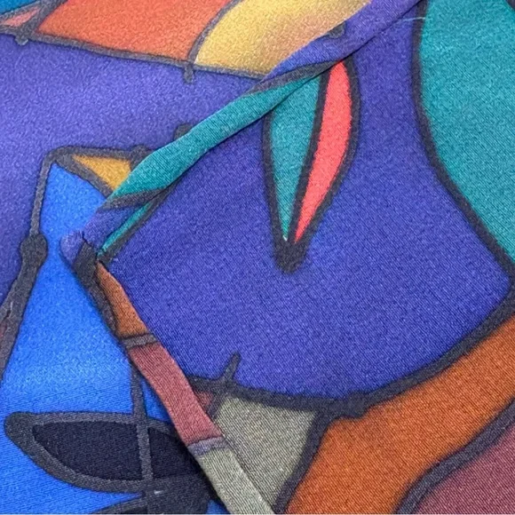 SILKSCAPES vintage silk multicolor silk scarf fish floral bamboo abstract USA - Picture 10 of 12